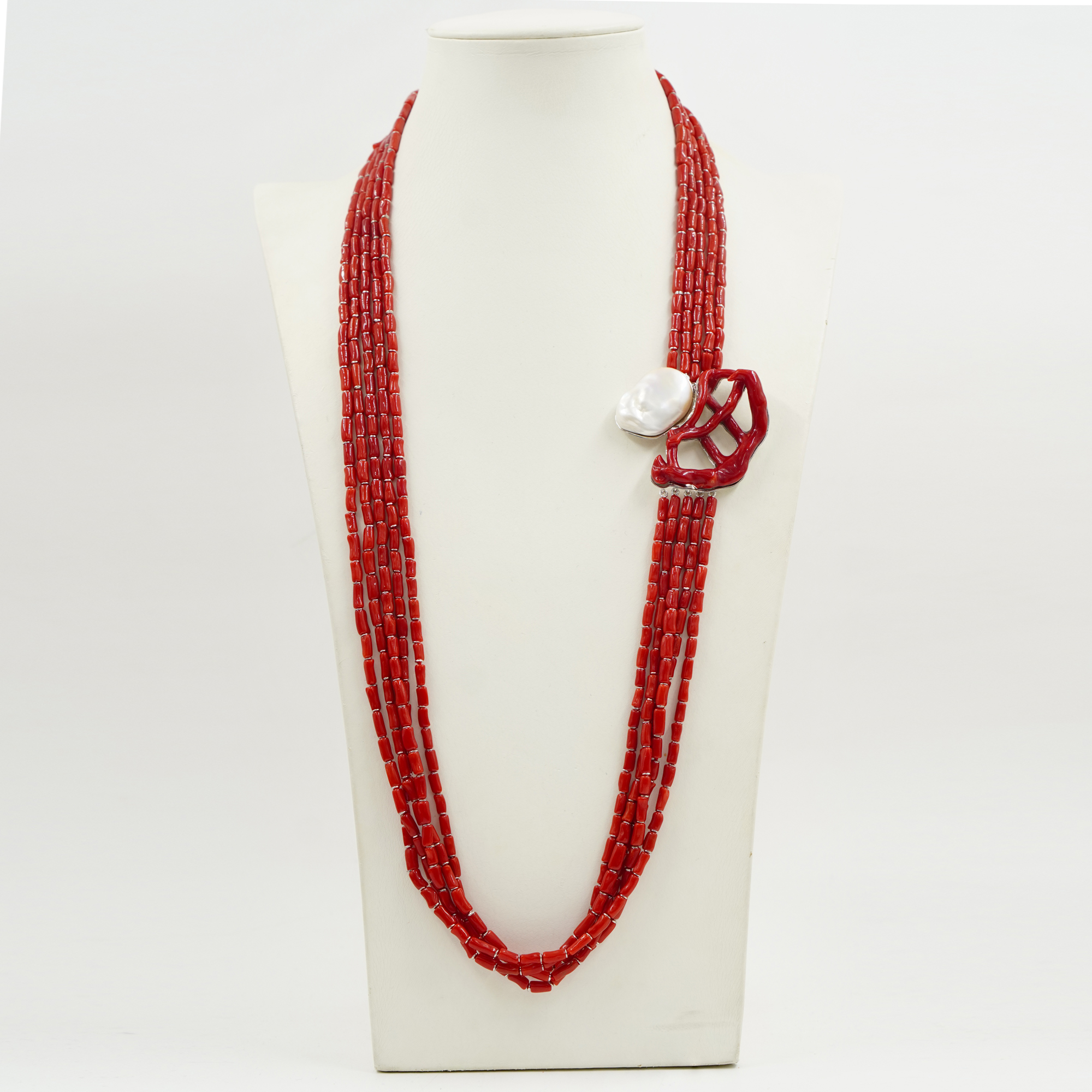 Collana corallo e perla, chiusura argento