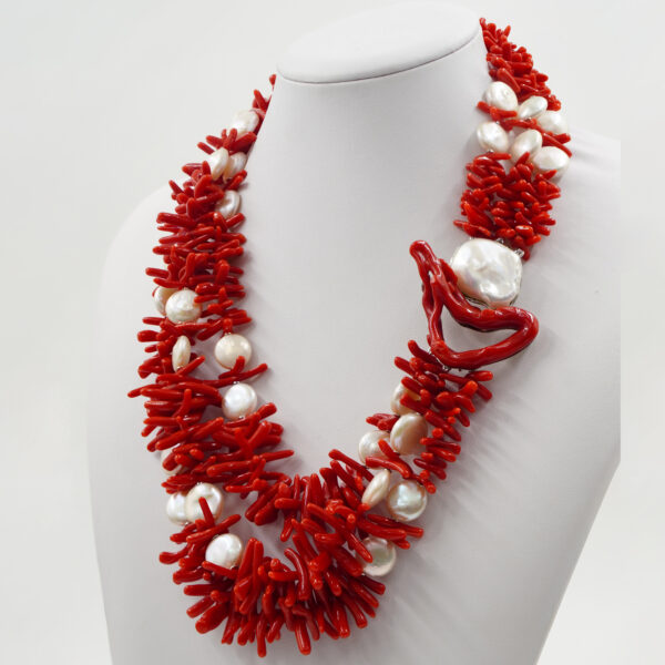 Collana corallo e perle, chiusura argento