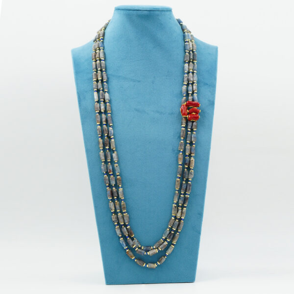 Collana cianite, lapis, corallo chiusura argento