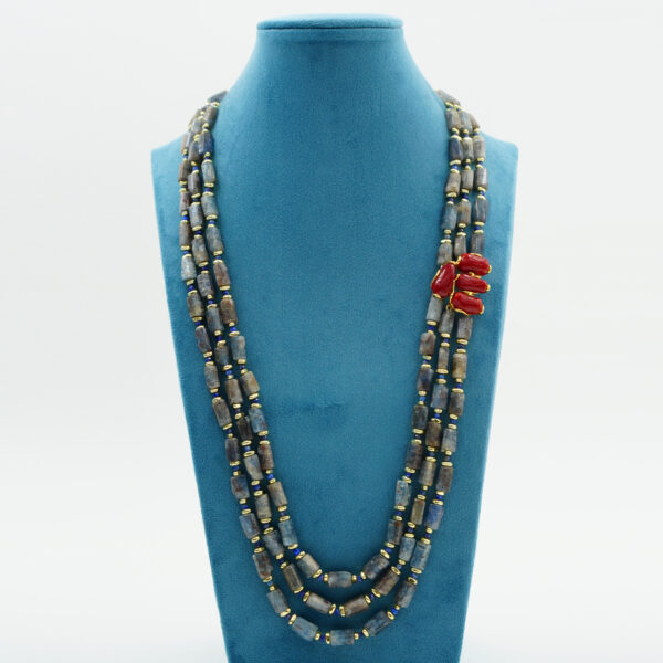 Collana cianite, lapis, corallo chiusura argento