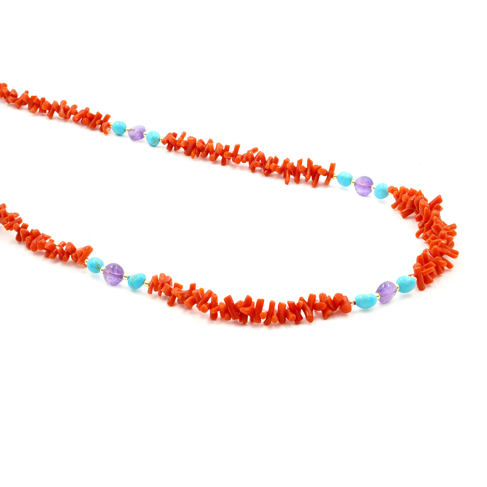 Collana corallo, turchese, ametista chiusura argento