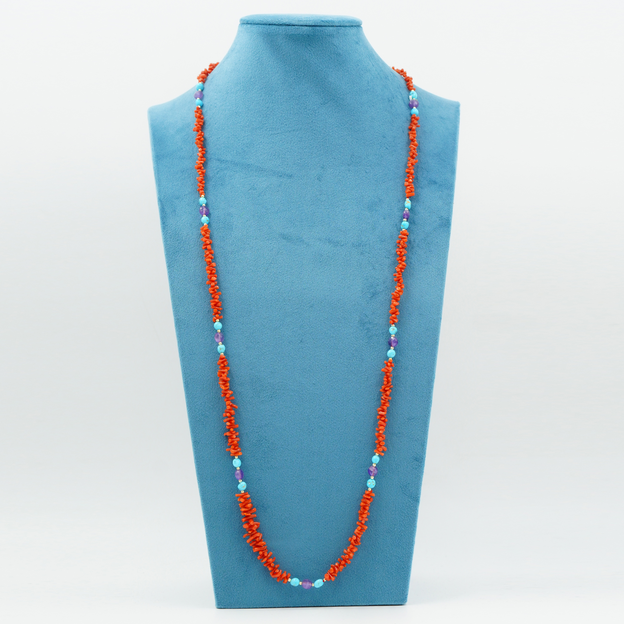 Collana corallo, turchese, ametista chiusura argento - immagine 2