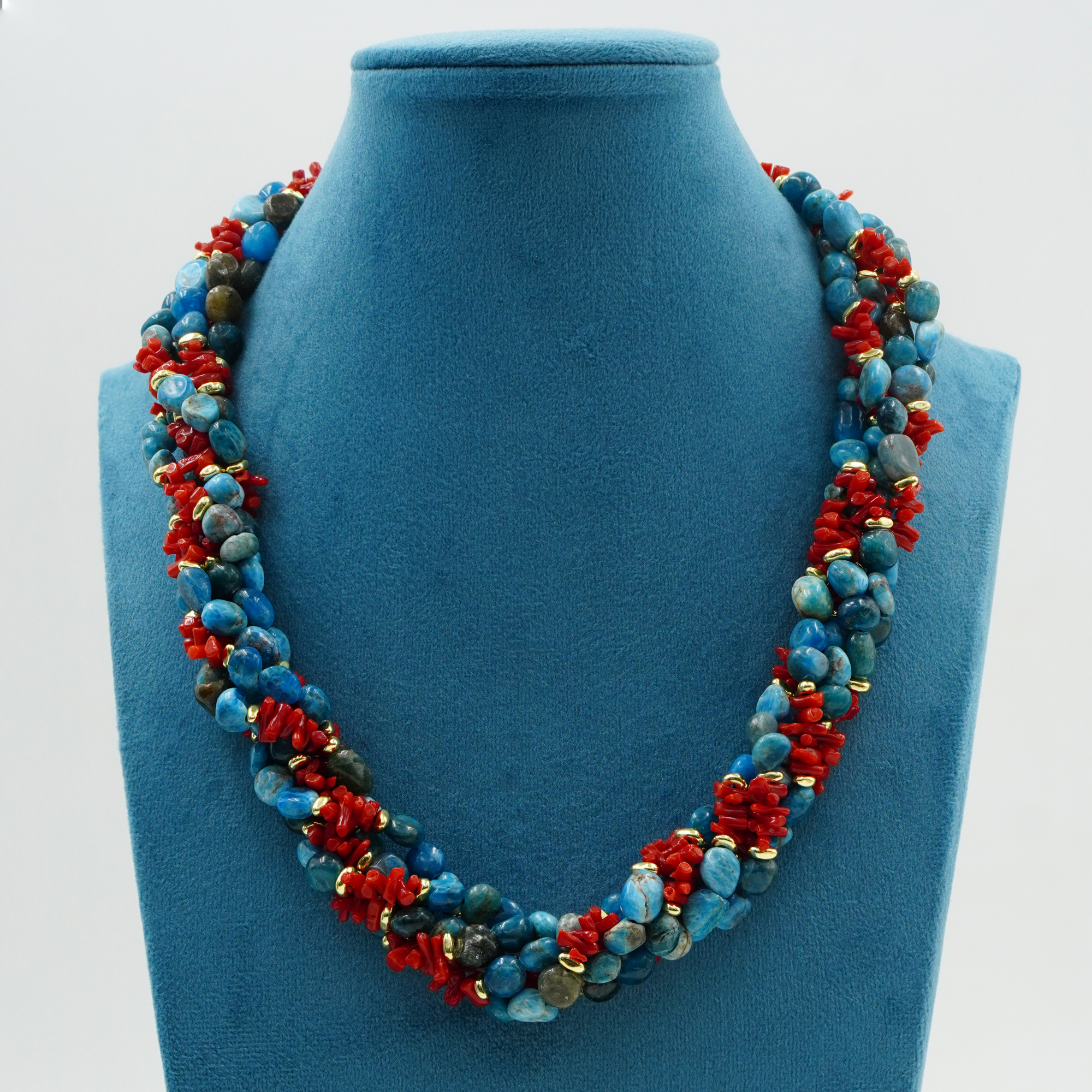 Collana apatite, corallo, chiusura argento