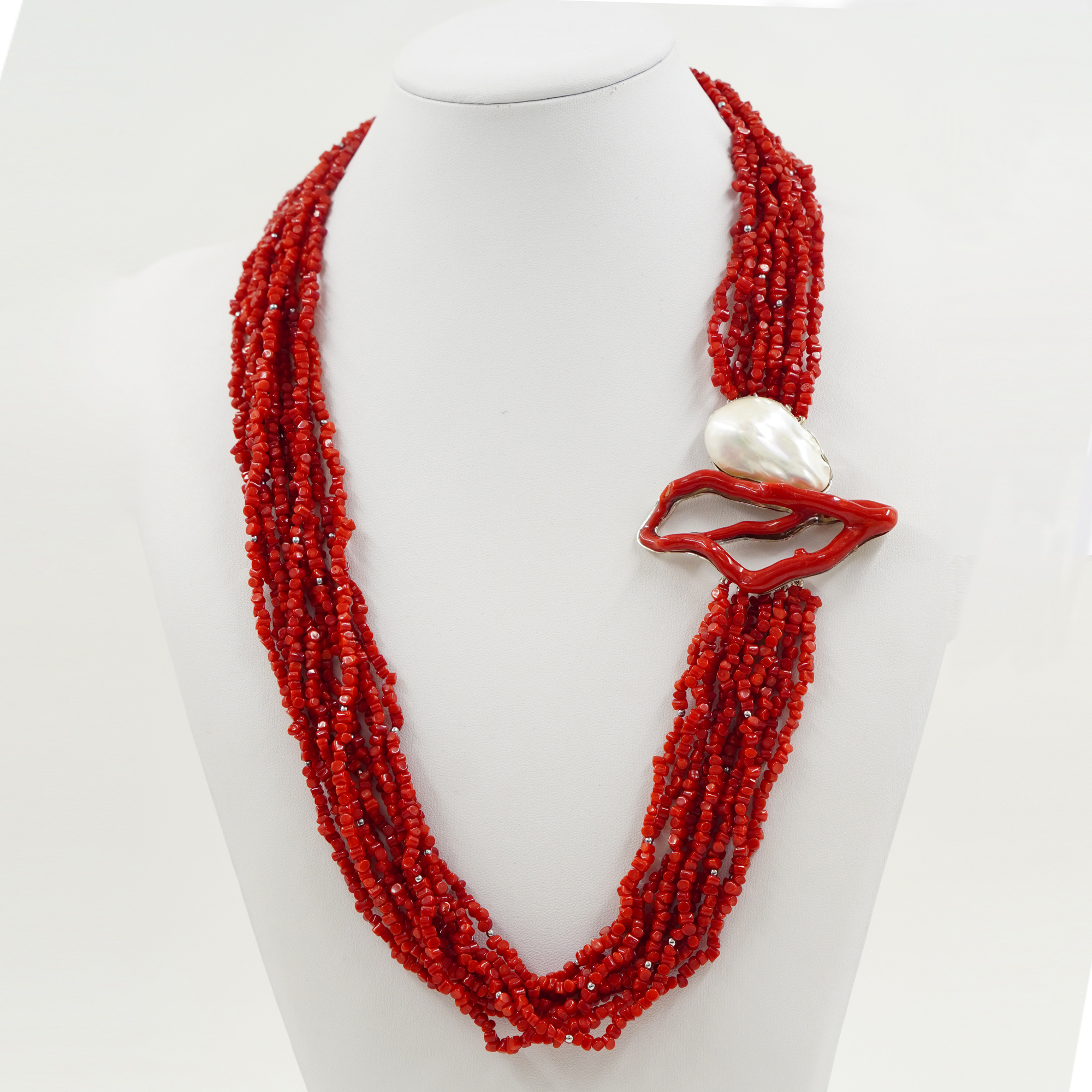 Collana corallo e perla, chiusura argento