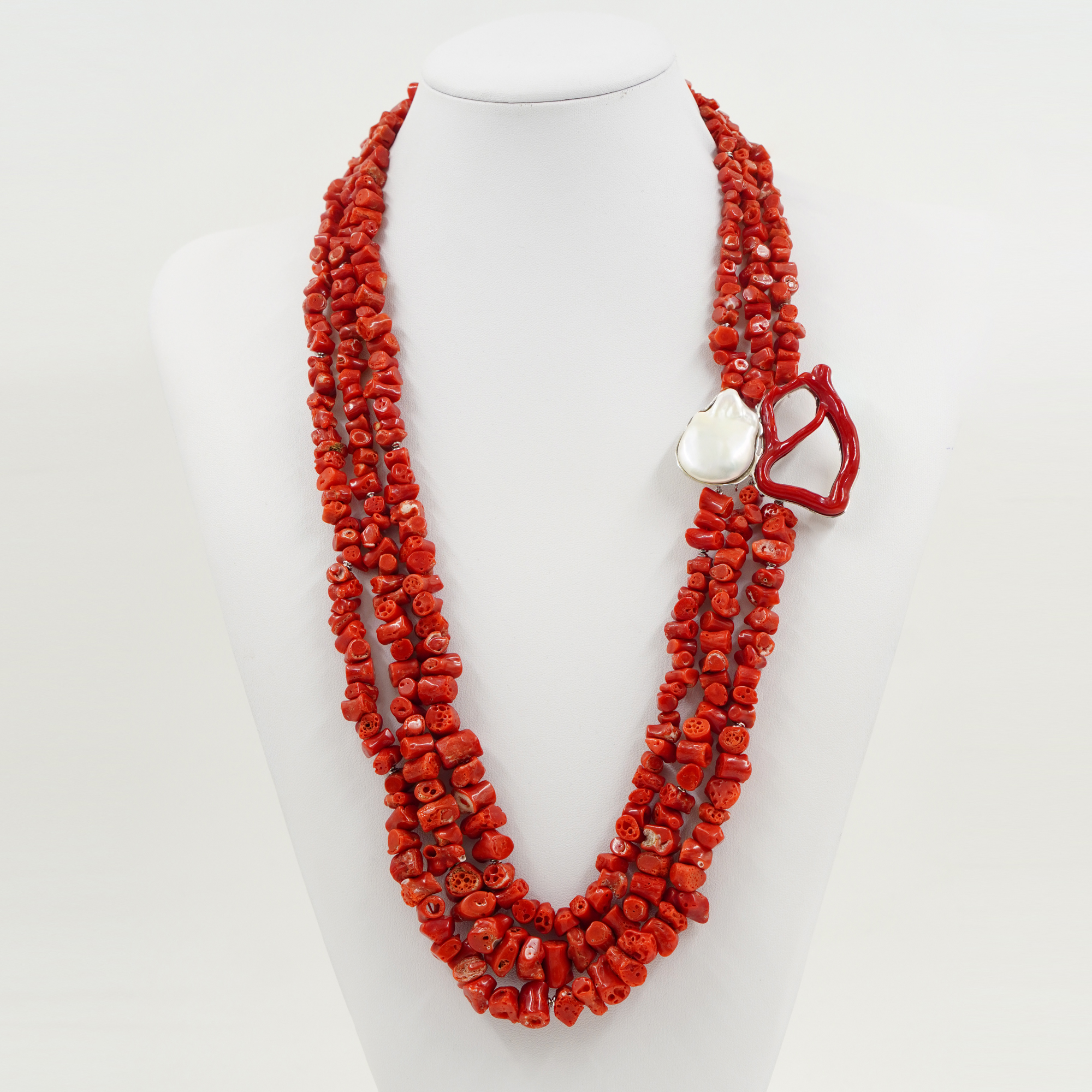 Collana corallo e perla, chiusura argento