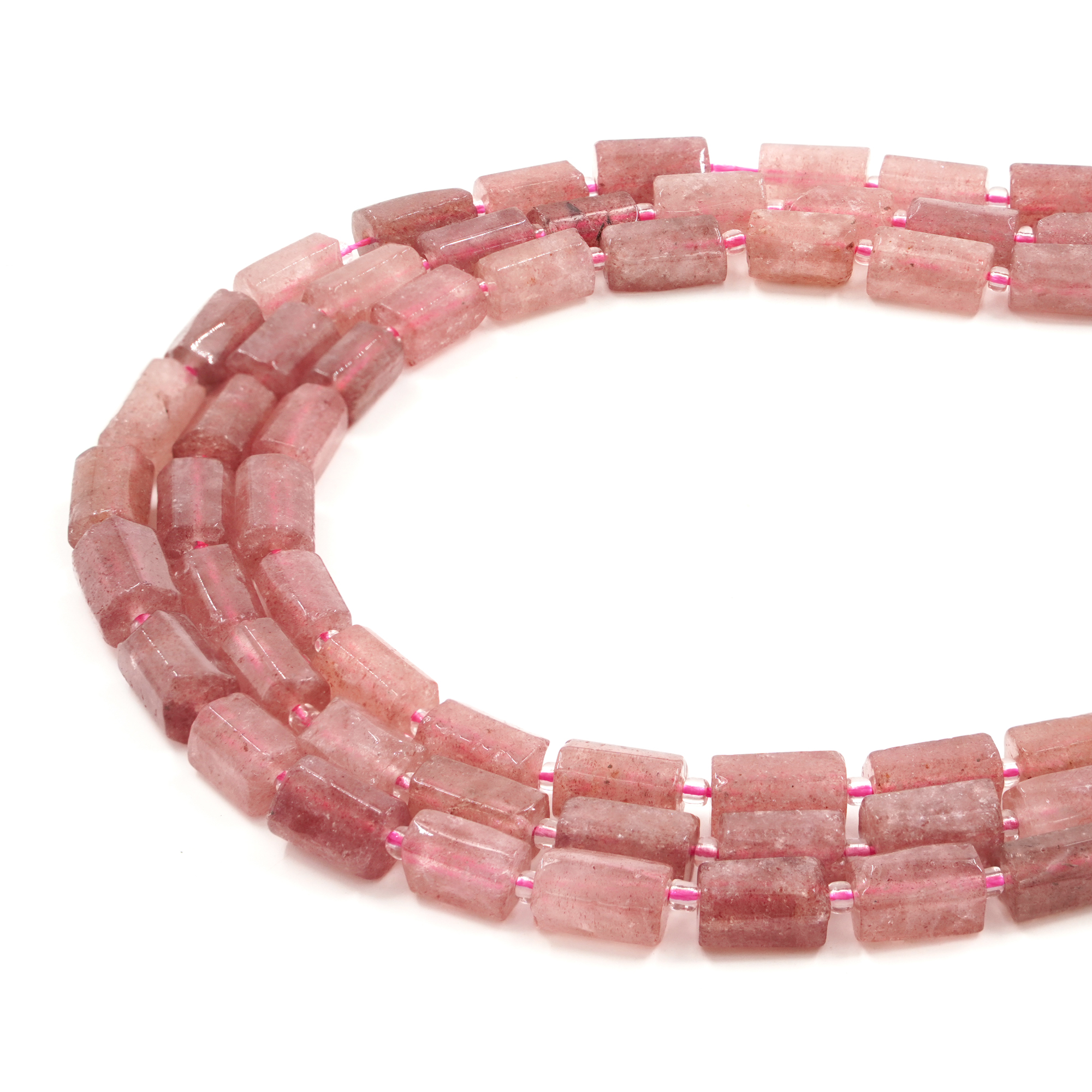 Quarzo Fragola fili cilindri sfaccettati 11x7mm