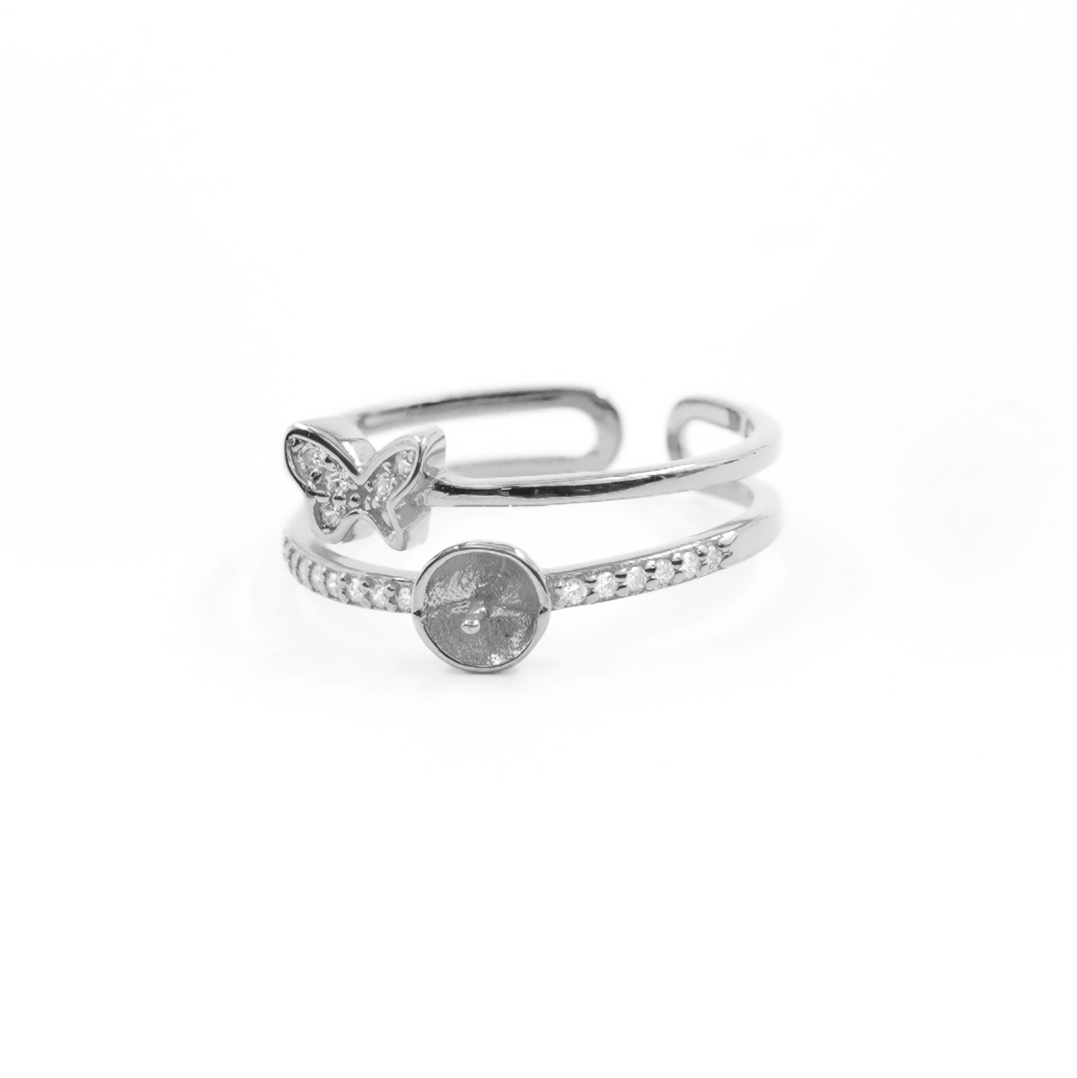 Anello in Argento doppio con farfalla - Rodiato
