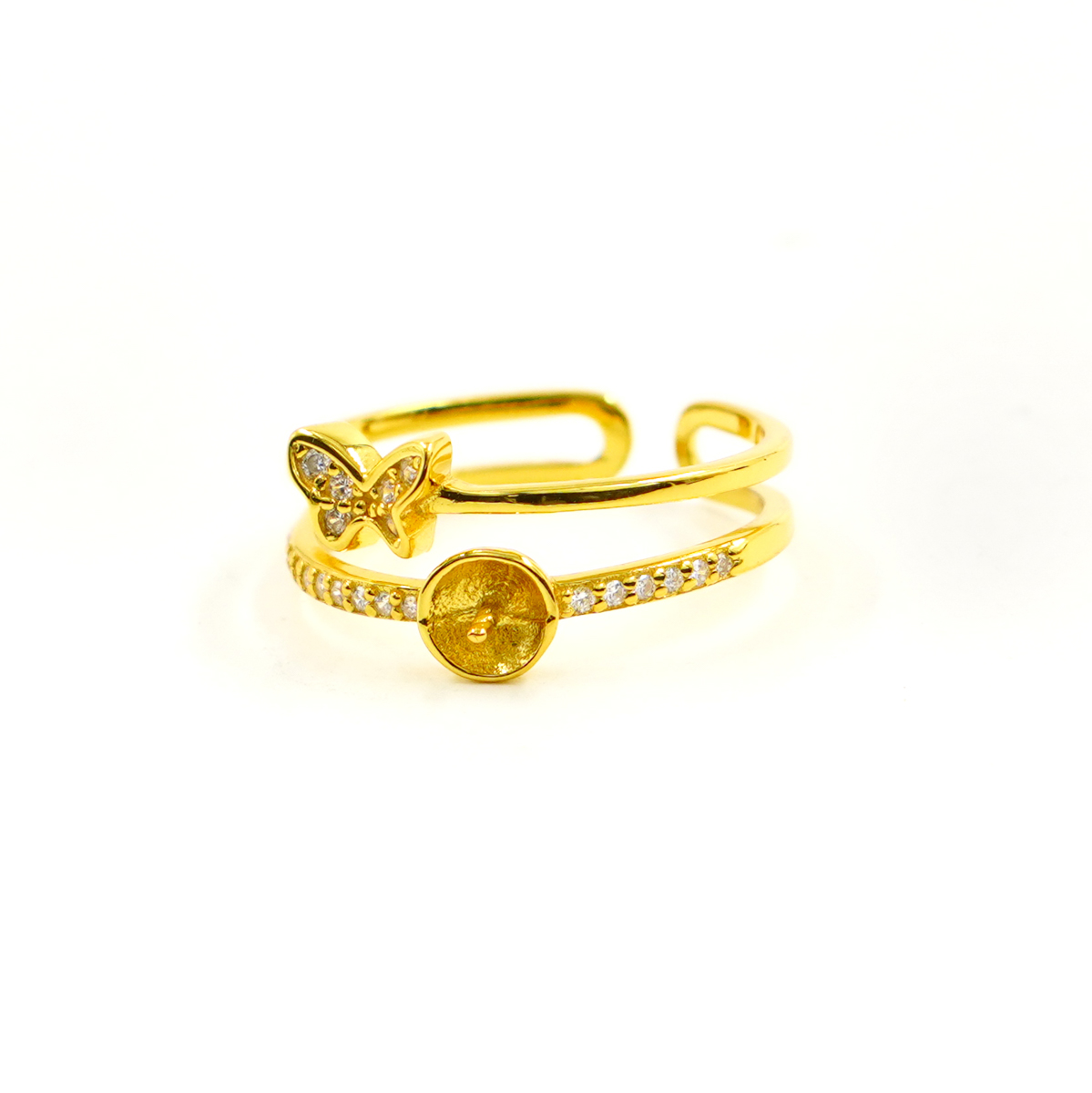 Anello in Argento doppio con farfalla – Dorato