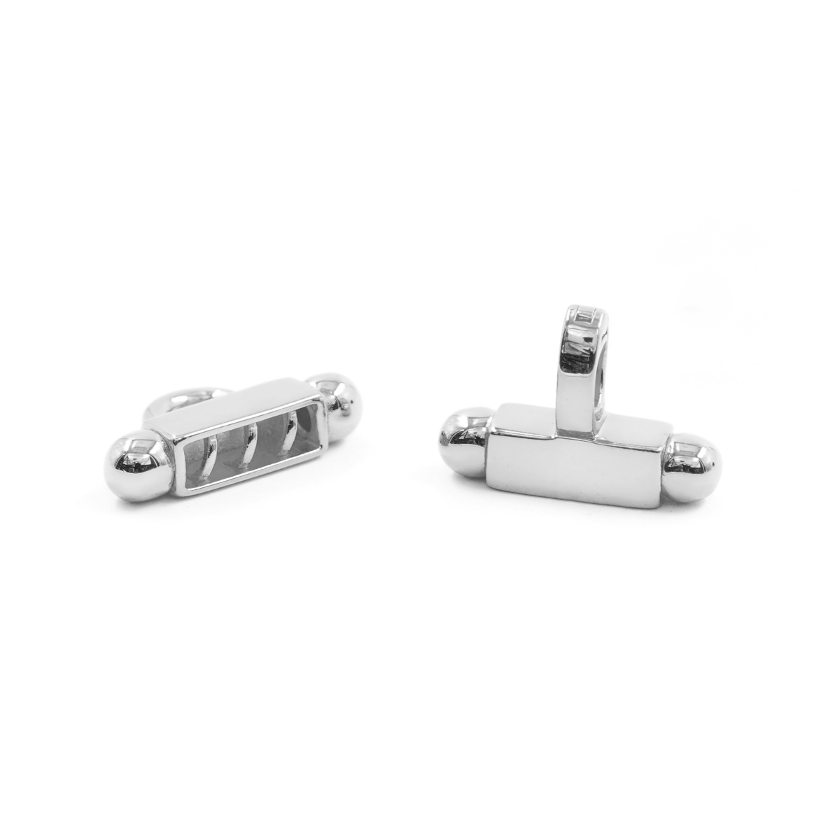 Sterling silver clasp H shape with 3 hooks - Rhodium Bath